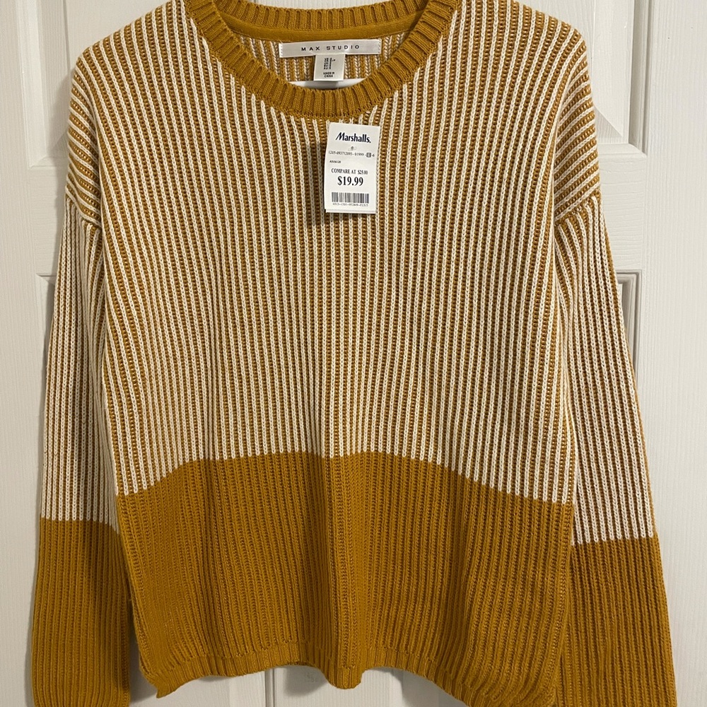 Max Studio women’s sweater, mustard striped, Small